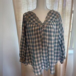 Rebecca Taylor plaid shirt with lace trim